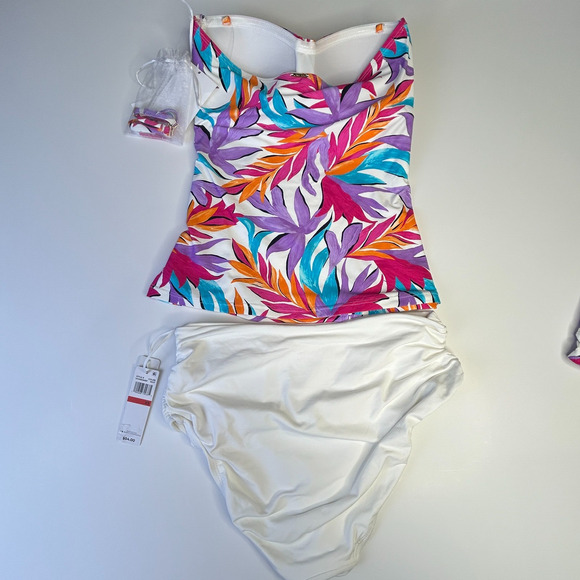 Anne Cole 3 Piece Set Swimsuit Floral Bikini Top White Bottom Women's XS NWT - Picture 3 of 9